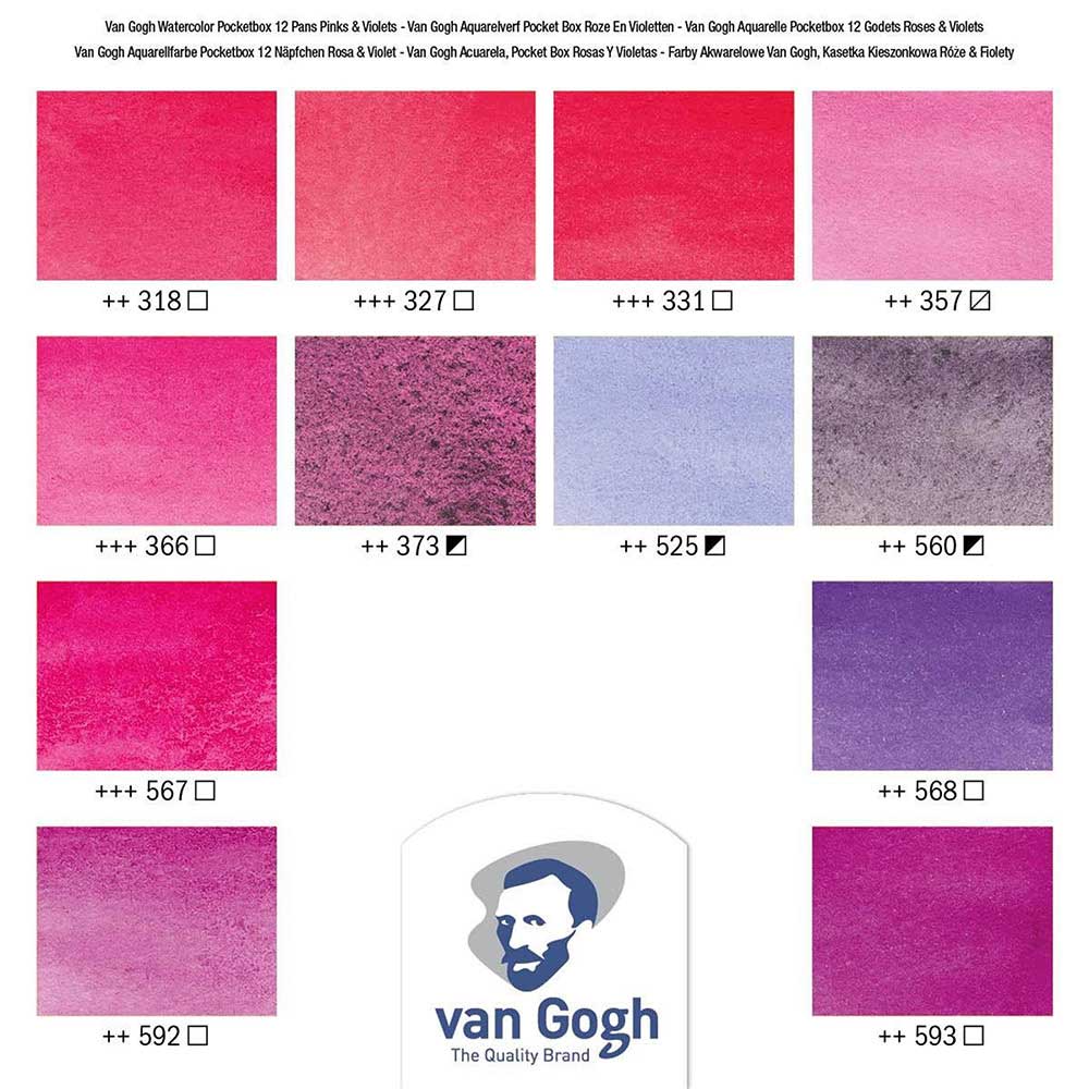 Van Gogh Water Colour Pinks & Violets 12'li Set Pembe Violet Renkler (Yarım Tablet)