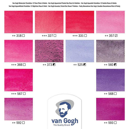 Van Gogh Water Colour Pinks & Violets 12'li Set Pembe Violet Renkler (Yarım Tablet)