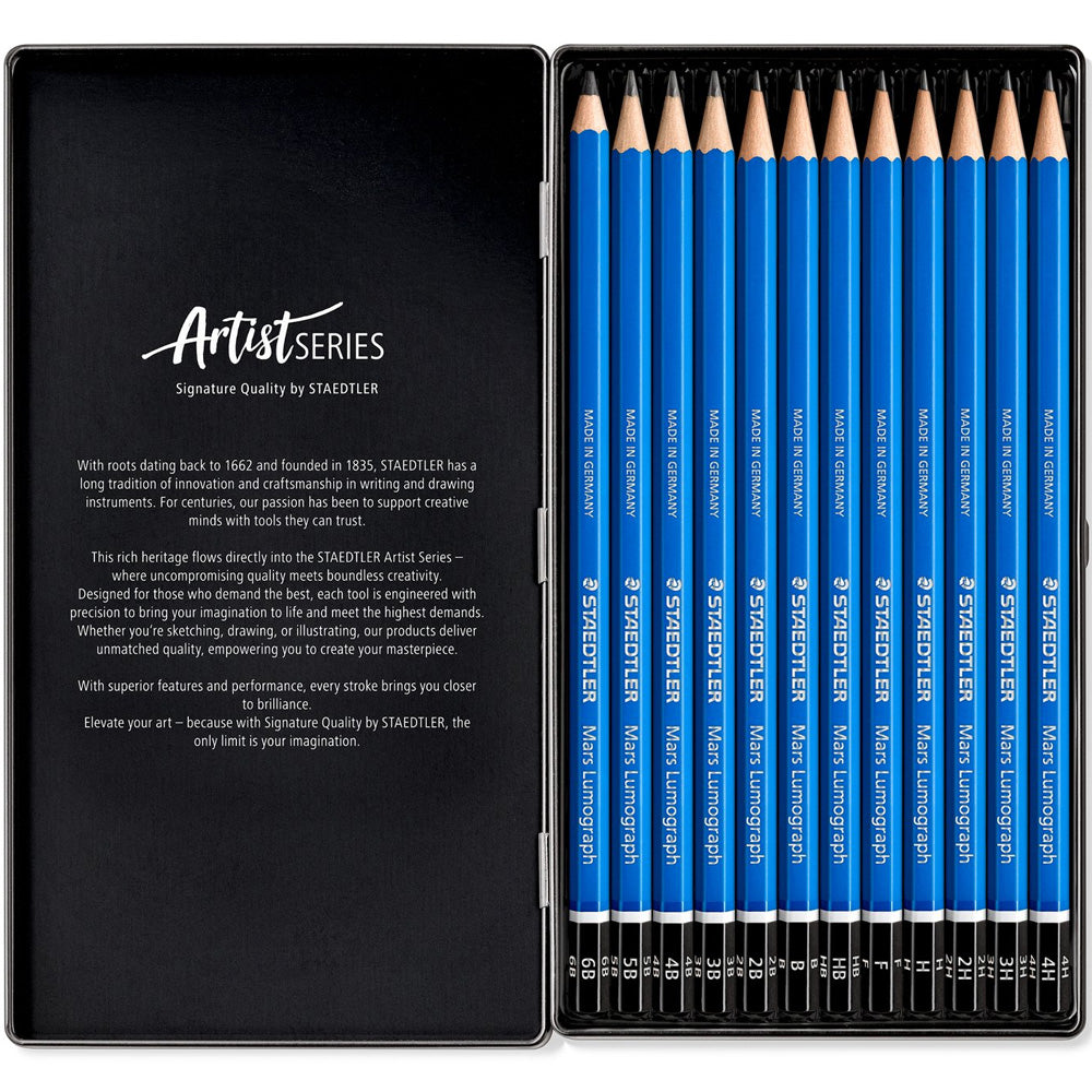 Staedtler Lumograph Mars Kurşun Kalem 12'li Metal Kutu (6B-5B-4B-3B-2B-B-HB-F-H-2H-3H-4H)