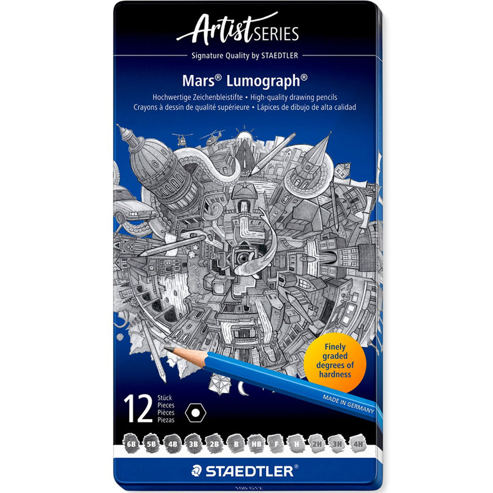 Staedtler Lumograph Mars Kurşun Kalem 12'li Metal Kutu (6B-5B-4B-3B-2B-B-HB-F-H-2H-3H-4H)