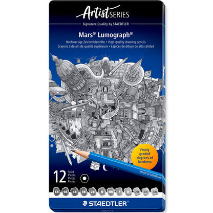 Staedtler Lumograph Mars Kurşun Kalem 12'li Metal Kutu (6B-5B-4B-3B-2B-B-HB-F-H-2H-3H-4H)