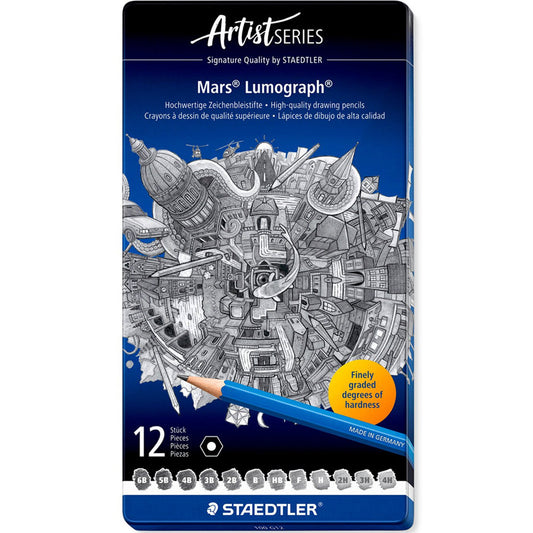 Staedtler Lumograph Mars Kurşun Kalem 12'li Metal Kutu (6B-5B-4B-3B-2B-B-HB-F-H-2H-3H-4H)