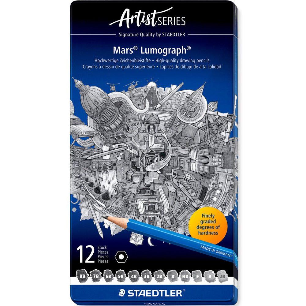 Staedtler Lumograph Mars Kurşun Kalem 12'li Metal Kutu (8B-7B-6B-5B-4B-3B-2B-B-HB-F-H-2H)