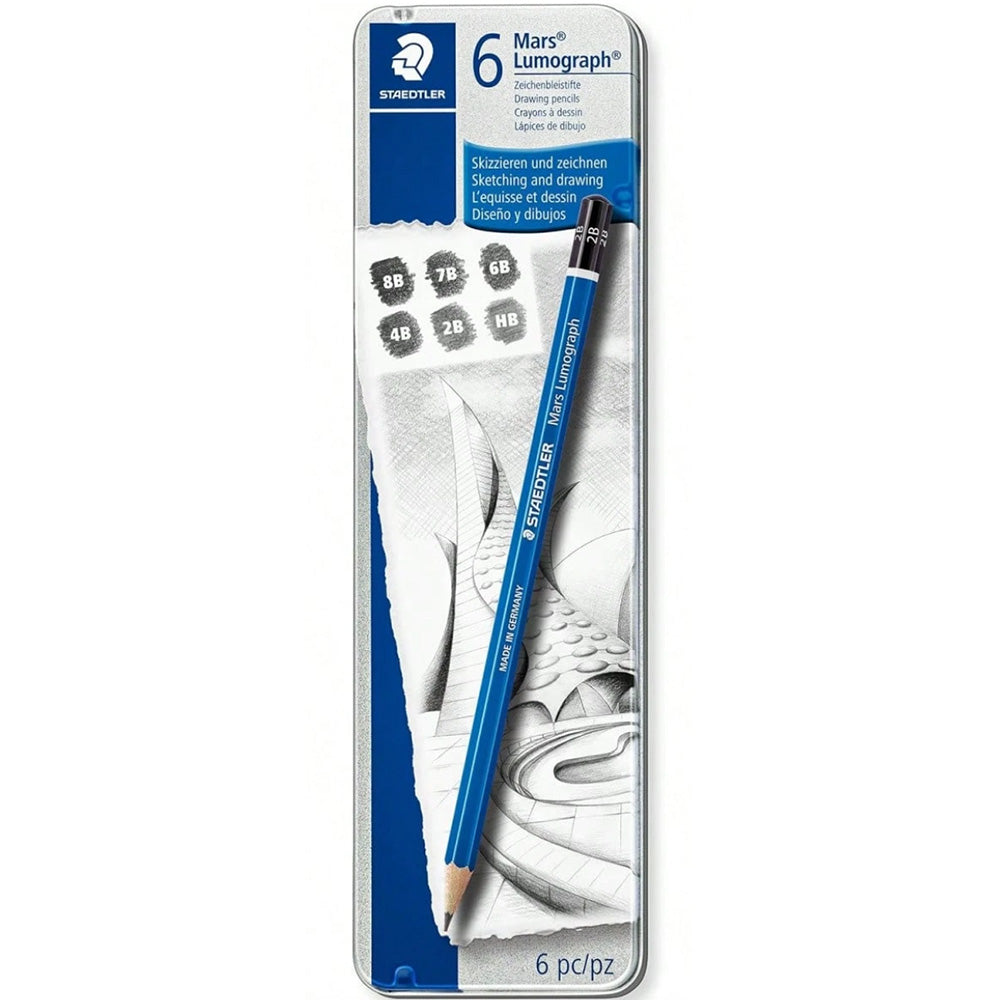 Staedtler Lumograph Mars Kurşun Kalem 6'lı Set (Kalemtıraş ve Silgi Hediyeli)