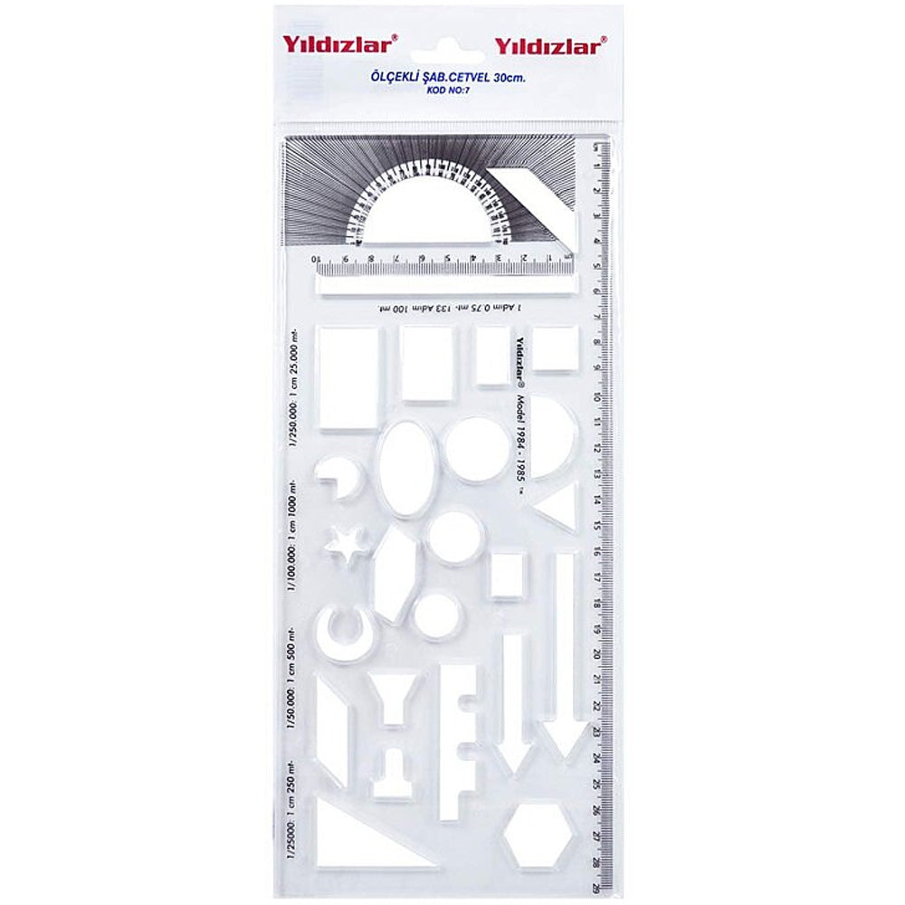 Yıldızlar Ölçekli Şablon Cetvel 30cm
