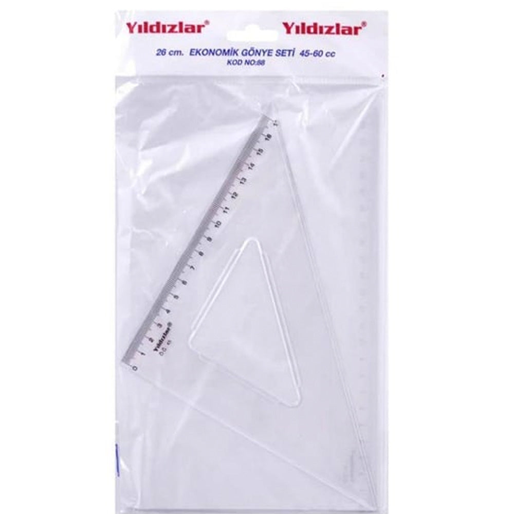 Yıldızlar Plastik Ekonomik Gönye Seti (17cm 45 Derece - 24cm 60 Derece)
