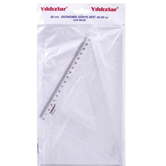 Yıldızlar Plastik Ekonomik Gönye Seti (17cm 45 Derece - 24cm 60 Derece)