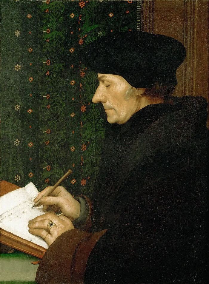 Portrait of Erasmus Writing / Yazı Yazan Erasmus Portresi<br>  Ihlamur ağacı panel üzerine resim<br>43 × 33 cm<br>
1528