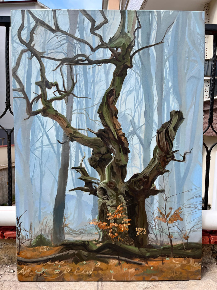 Yalnız Ağaç<br>
Teknik: Tuval Üzerine Yağlı Boya<br>
Ebat: 70 x 100 cm <br>
Yıl: 2025<br><br>

Eserin Açıklaması: 
Doğanın sessizliğini ve yalnızlık duygusunu atmosferik bir yaklaşımla ele alan peyzaj çalışmasıdır. Katmanlı boya kullanımı ve sade renk paletiyle duygusal bir mekan hissi oluşturur.