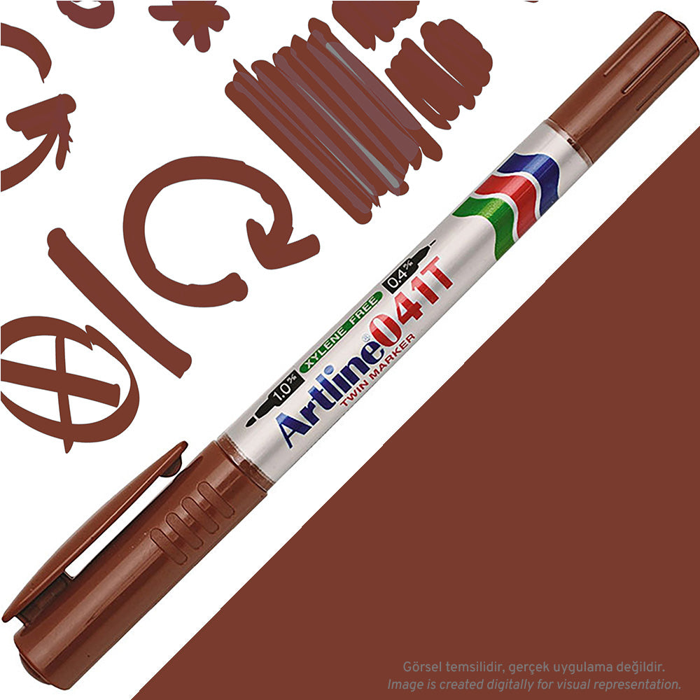 Artline 041T Twin Marker İki Uçlu Permanent Markör 0.4-1.0mm Kahverengi