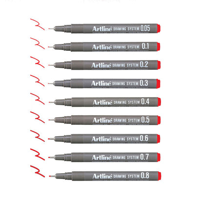 Artline Drawing System 0.1mm Kırmızı Teknik Çizim Kalemi