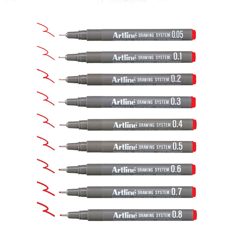 Artline Drawing System 0.2mm Kırmızı Teknik Çizim Kalemi