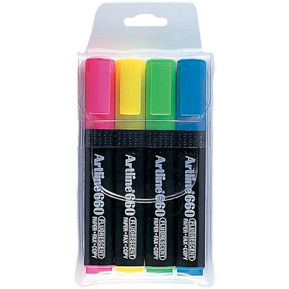 Artline 660 Fosforlu Kalem Kesik Uç:1,0-4,0mm 4'lü Fosforlu set