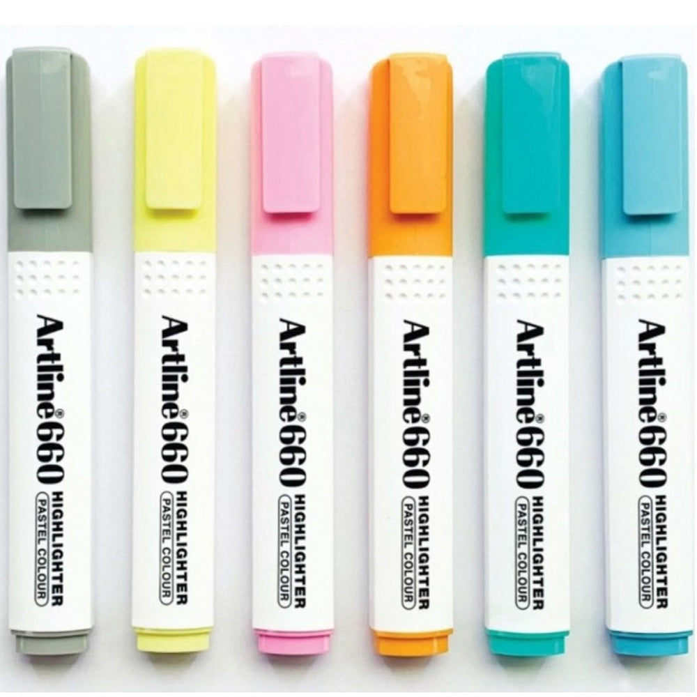 Artline 660 Fosforlu Kalem Kesik Uç:1,0-4,0mm 6'lı Pastel set