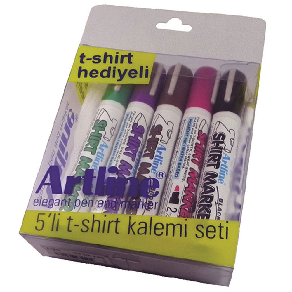 Artline Shirt Marker Tişört Markörü Seti (5 Pastel Renk ve Hediye Tişört)