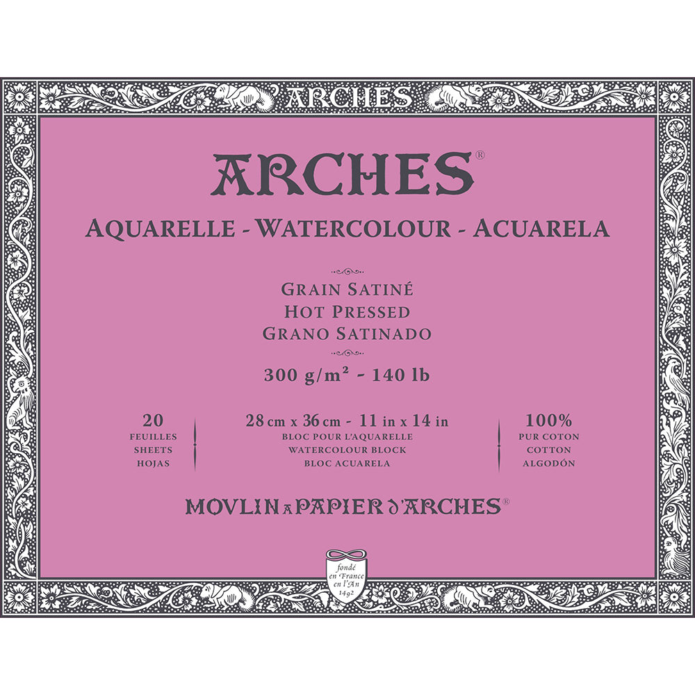 Arches Watercolour Block Natural White Hot Pressed 300gr Sulu Boya Blok 20 Sayfa 28x36cm (4 Tarafı Yapışkanlı)