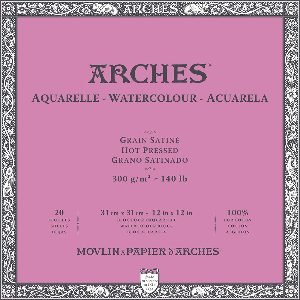 Arches Watercolour Block Natural White Hot Pressed 300gr Sulu Boya Blok 20 Sayfa 31x31cm (4 Tarafı Yapışkanlı)