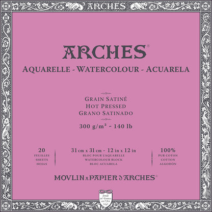 Arches Watercolour Block Natural White Hot Pressed 300gr Sulu Boya Blok 20 Sayfa 31x31cm (4 Tarafı Yapışkanlı)