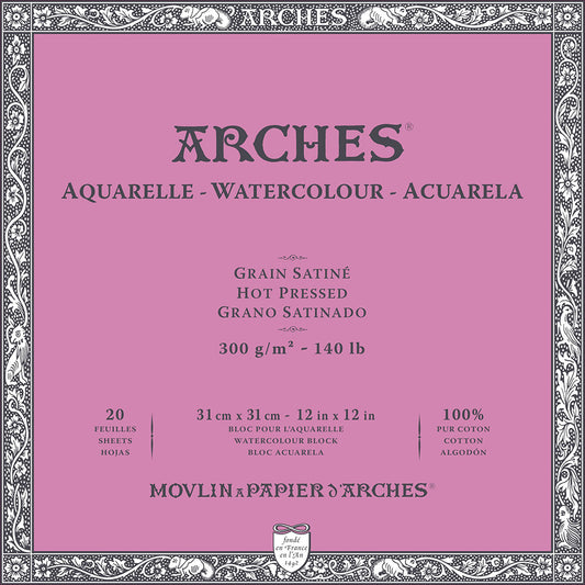 Arches Watercolour Block Natural White Hot Pressed 300gr Sulu Boya Blok 20 Sayfa 31x31cm (4 Tarafı Yapışkanlı)