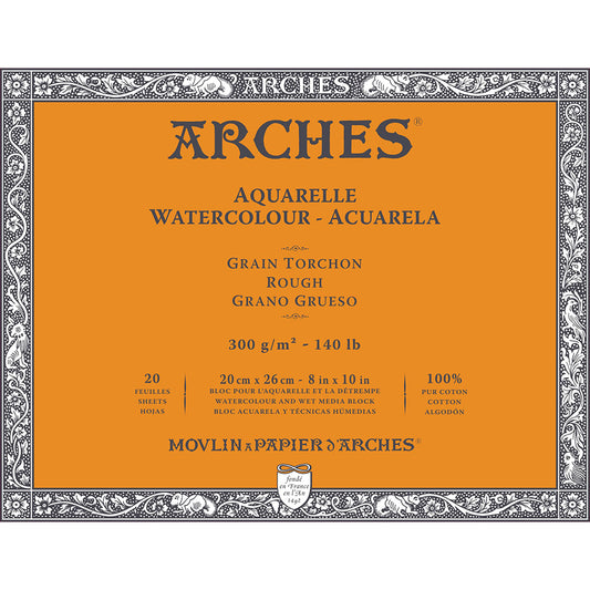 Arches Watercolour Block Natural White Rough 300gr Sulu Boya Blok 20 Sayfa 20x26cm (4 Tarafı Yapışkanlı)