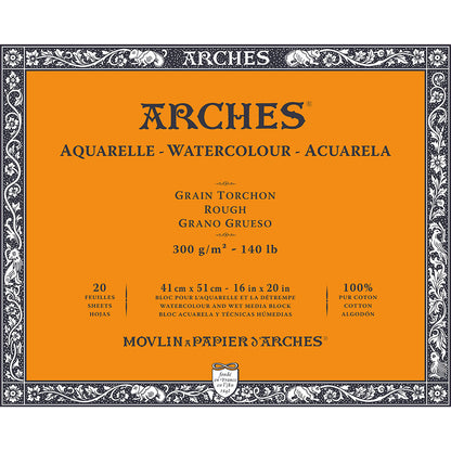 Arches Watercolour Block Natural White Rough 300gr Sulu Boya Blok 20 Sayfa 41x51cm (4 Tarafı Yapışkanlı)