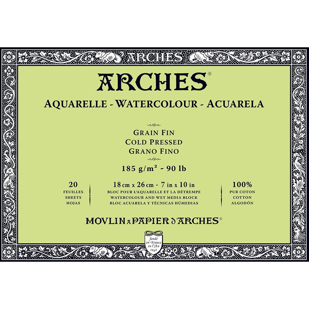 Arches Watercolour Block Natural White Cold Pressed 185gr Sulu Boya Blok 20 Sayfa 18x26cm (4 Tarafı Yapışkanlı)