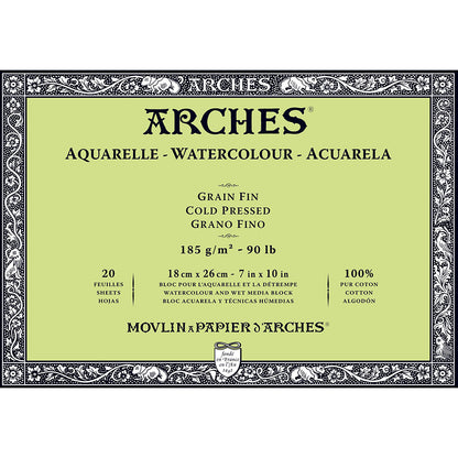 Arches Watercolour Block Natural White Cold Pressed 185gr Sulu Boya Blok 20 Sayfa 18x26cm (4 Tarafı Yapışkanlı)
