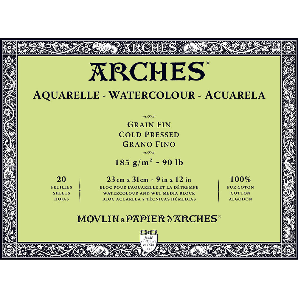 Arches Watercolour Block Natural White Cold Pressed 185gr Sulu Boya Blok 20 Sayfa 23x31cm (4 Tarafı Yapışkanlı)