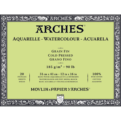 Arches Watercolour Block Natural White Cold Pressed 185gr Sulu Boya Blok 20 Sayfa 31x41cm (4 Tarafı Yapışkanlı)