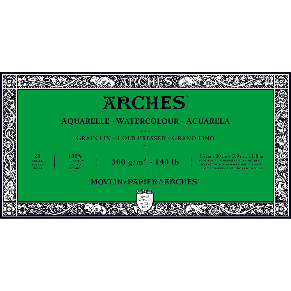 Arches Watercolour Block Natural White Cold Pressed 300gr Sulu Boya Blok 20 Sayfa 10x25cm (4 Tarafı Yapışkanlı)