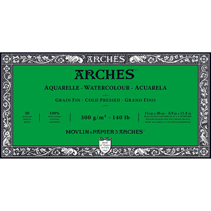 Arches Watercolour Block Natural White Cold Pressed 300gr Sulu Boya Blok 20 Sayfa 10x25cm (4 Tarafı Yapışkanlı)