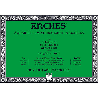 Arches Watercolour Block Natural White Cold Pressed 300gr Sulu Boya Blok 20 Sayfa 18x26cm (4 Tarafı Yapışkanlı)