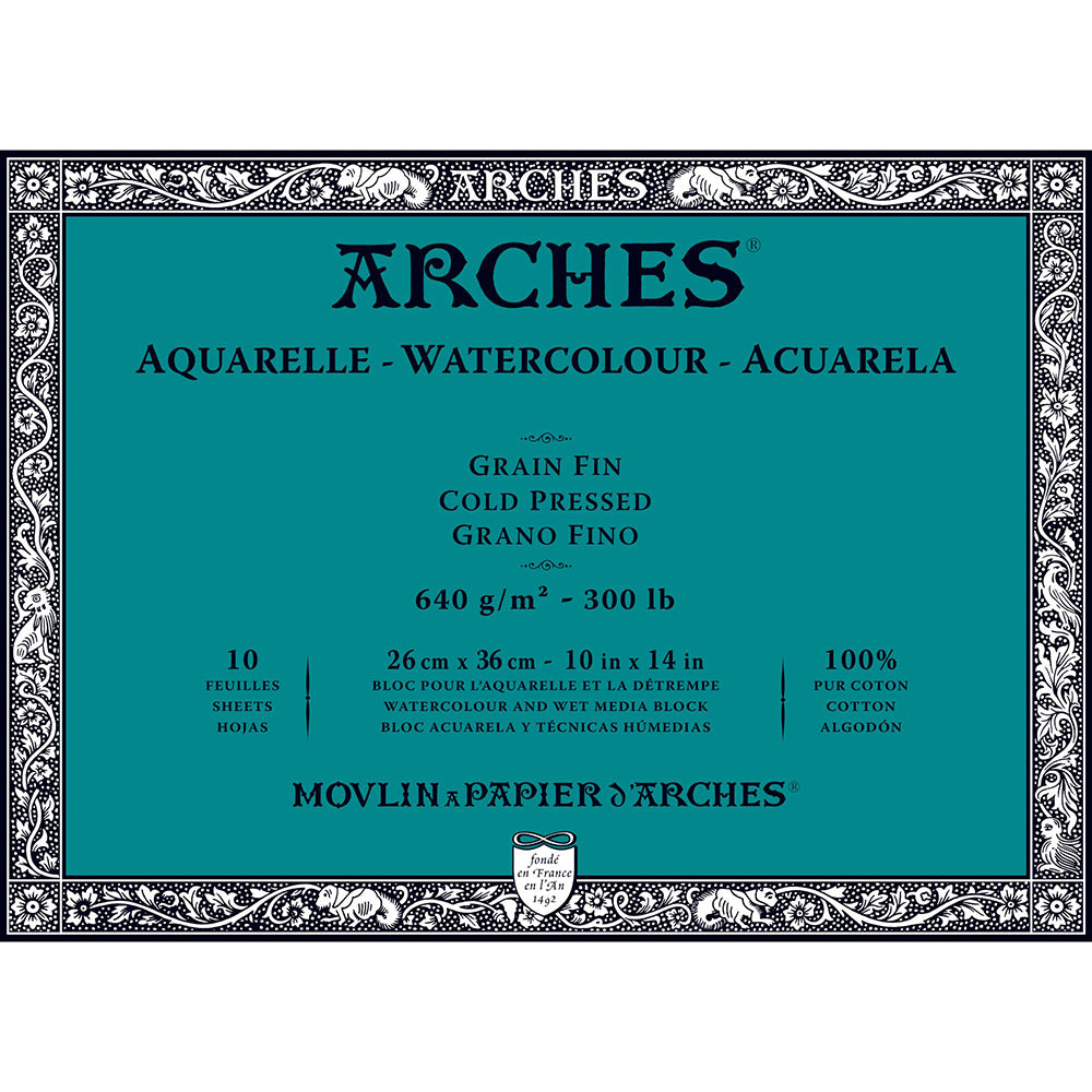 Arches Watercolour Block Natural White Cold Pressed 640gr Sulu Boya Blok 10 Sayfa 26x36cm (4 Tarafı Yapışkanlı)