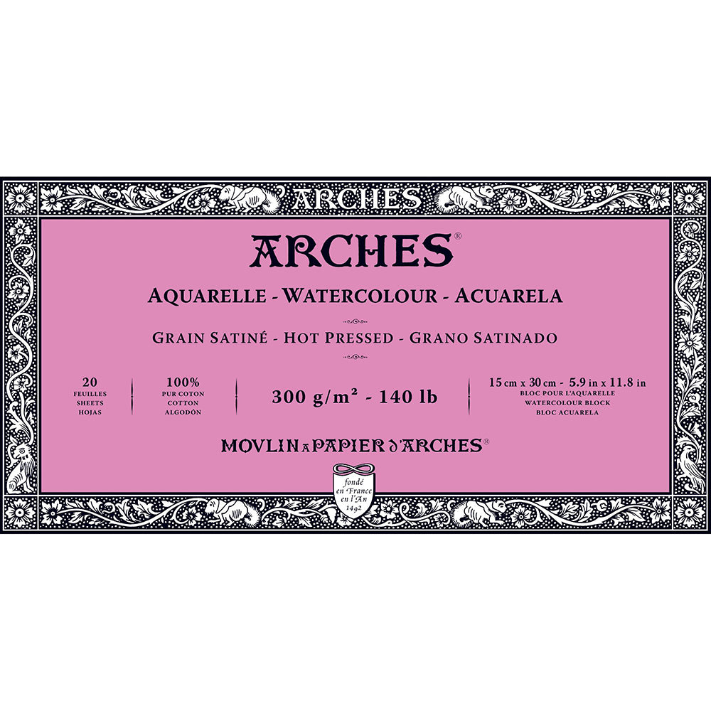 Arches Watercolour Block Natural White Hot Pressed 300gr Sulu Boya Blok 20 Sayfa 15x30cm (4 Tarafı Yapışkanlı)