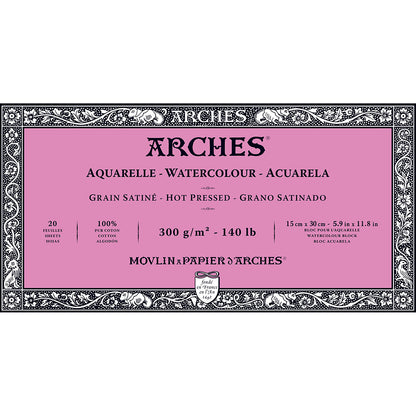 Arches Watercolour Block Natural White Hot Pressed 300gr Sulu Boya Blok 20 Sayfa 15x30cm (4 Tarafı Yapışkanlı)
