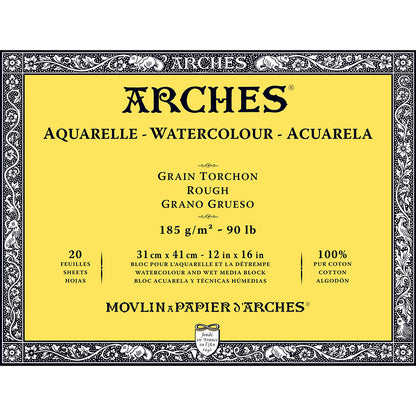 Arches Watercolour Block Natural White Rough 185gr Sulu Boya Blok 20 Sayfa 31x41cm (4 Tarafı Yapışkanlı)