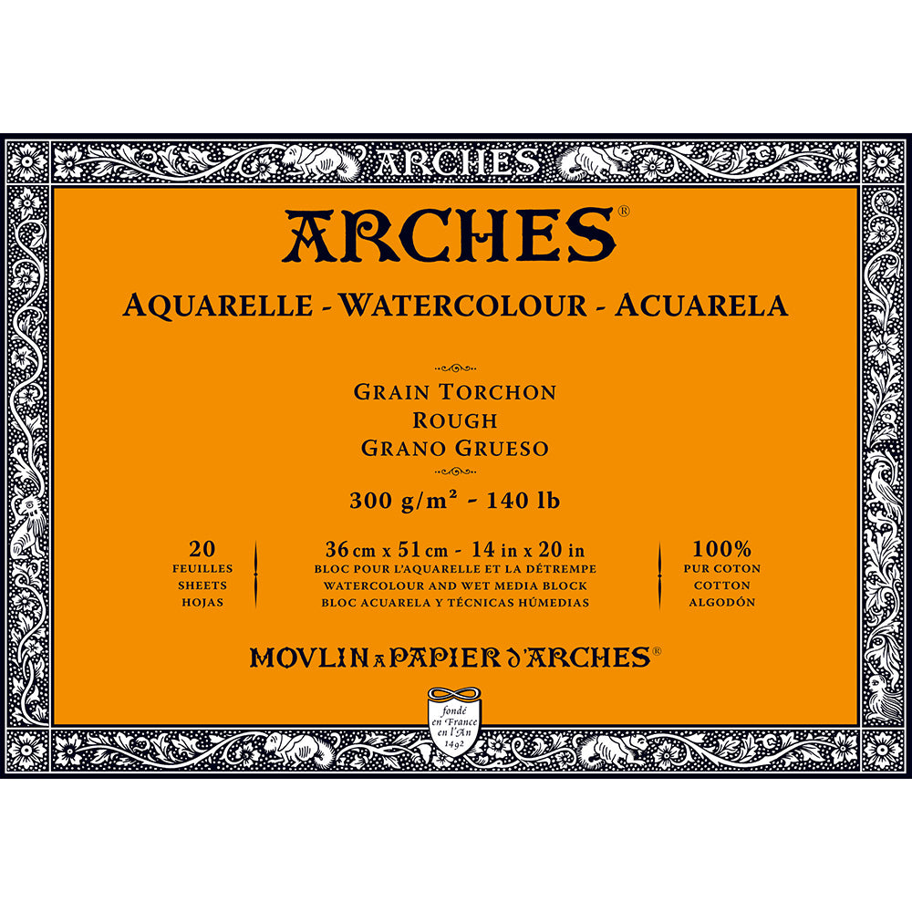 Arches Watercolour Block Natural White Rough 300gr Sulu Boya Blok 20 Sayfa 36x51cm (4 Tarafı Yapışkanlı)