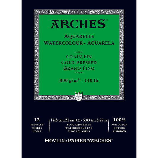 Arches Watercolour Pad Natural White Cold Pressed 300gr Sulu Boya Blok 12 Sayfa A5 (14.8x21cm)