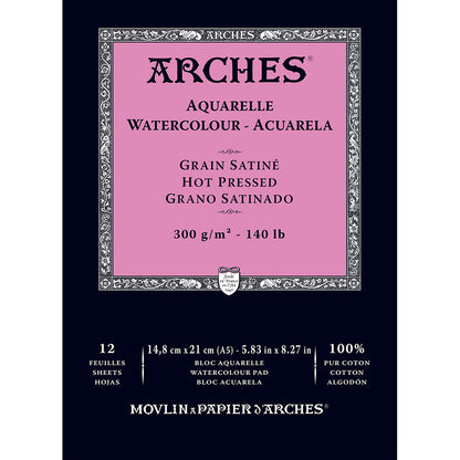 Arches Watercolour Pad Natural White Hot Pressed 300gr Sulu Boya Blok 12 Sayfa A5 (14.8x21cm)