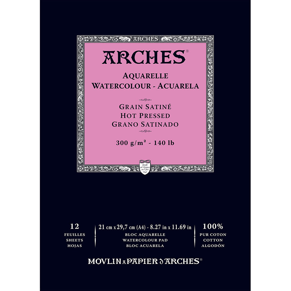 Arches Watercolour Pad Natural White Hot Pressed 300gr Sulu Boya Blok 12 Sayfa A4 (21x29.7cm)