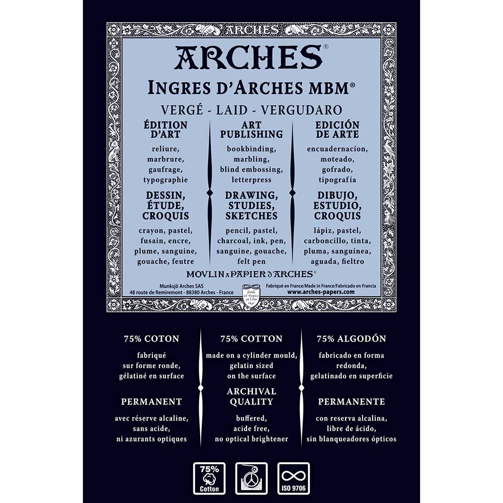 Ingres d'Arches MBM Natural White 130gr 50x65cm Laid Text-%75 Cotton-Pastel