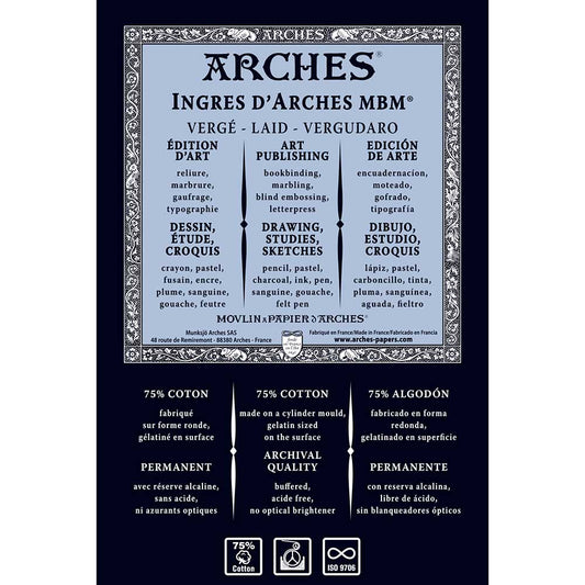 Ingres d'Arches MBM Natural White 130gr 50x65cm Laid Text-%75 Cotton-Pastel