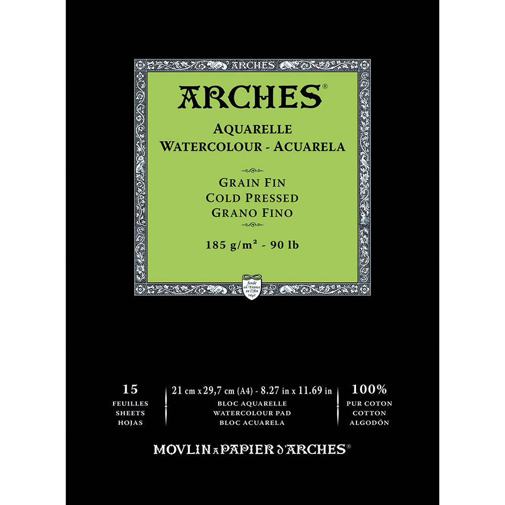 Arches Watercolour Pad Natural White Cold Pressed 185gr Sulu Boya Blok 15 Sayfa A4 (21x29.7cm)