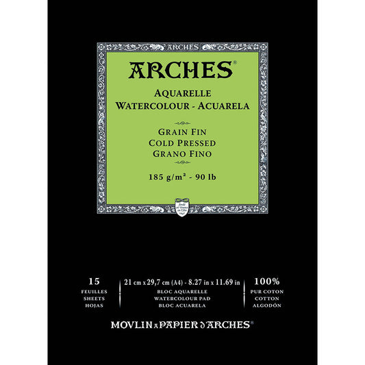 Arches Watercolour Pad Natural White Cold Pressed 185gr Sulu Boya Blok 15 Sayfa A4 (21x29.7cm)