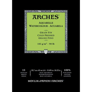 Arches Watercolour Pad Natural White Cold Pressed 185gr Sulu Boya Blok 15 Sayfa A3 (29.7x42cm)