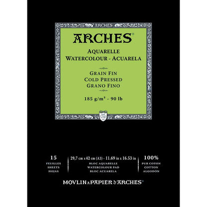 Arches Watercolour Pad Natural White Cold Pressed 185gr Sulu Boya Blok 15 Sayfa A3 (29.7x42cm)