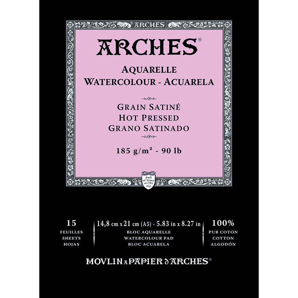 Arches Watercolour Pad Natural White Hot Pressed 185gr Sulu Boya Blok 15 Sayfa A5 (14.8x21cm)