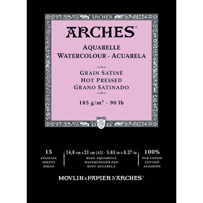 Arches Watercolour Pad Natural White Hot Pressed 185gr Sulu Boya Blok 15 Sayfa A5 (14.8x21cm)
