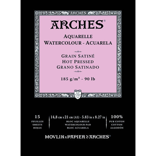 Arches Watercolour Pad Natural White Hot Pressed 185gr Sulu Boya Blok 15 Sayfa A5 (14.8x21cm)