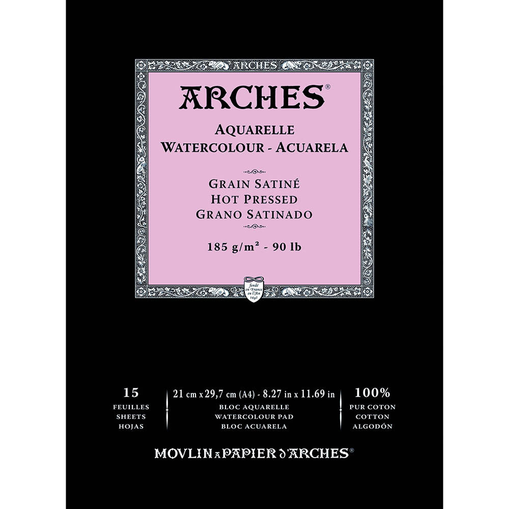 Arches Watercolour Pad Natural White Hot Pressed 185gr Sulu Boya Blok 15 Sayfa A4 (21x29.7cm)